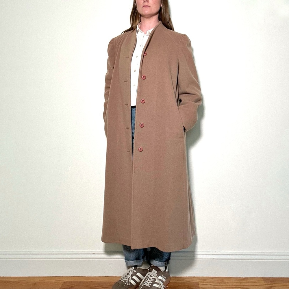 Women's Long Camel Coat - Classic Single-Breasted Overcoat